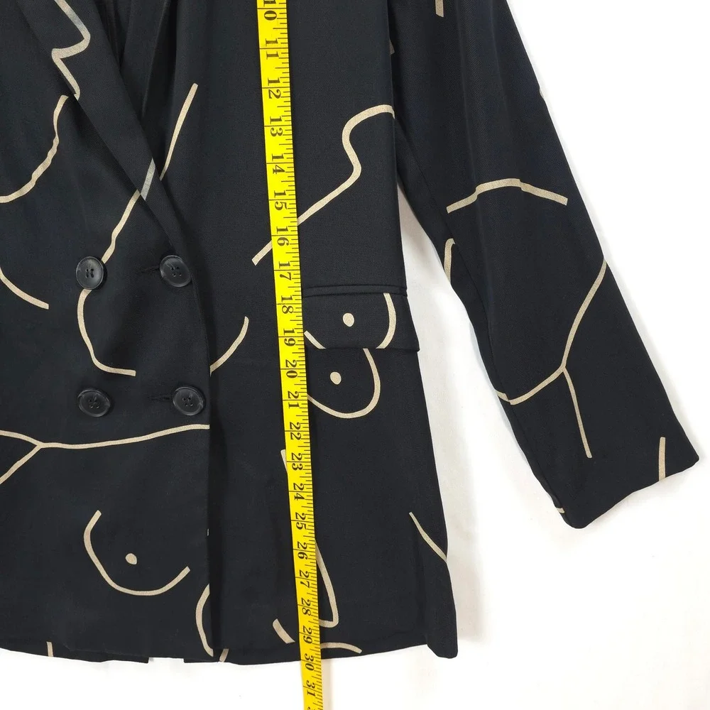 City Chic Abstract Blazer Lightweight Tencel Black Minimalist Art Jacket XS